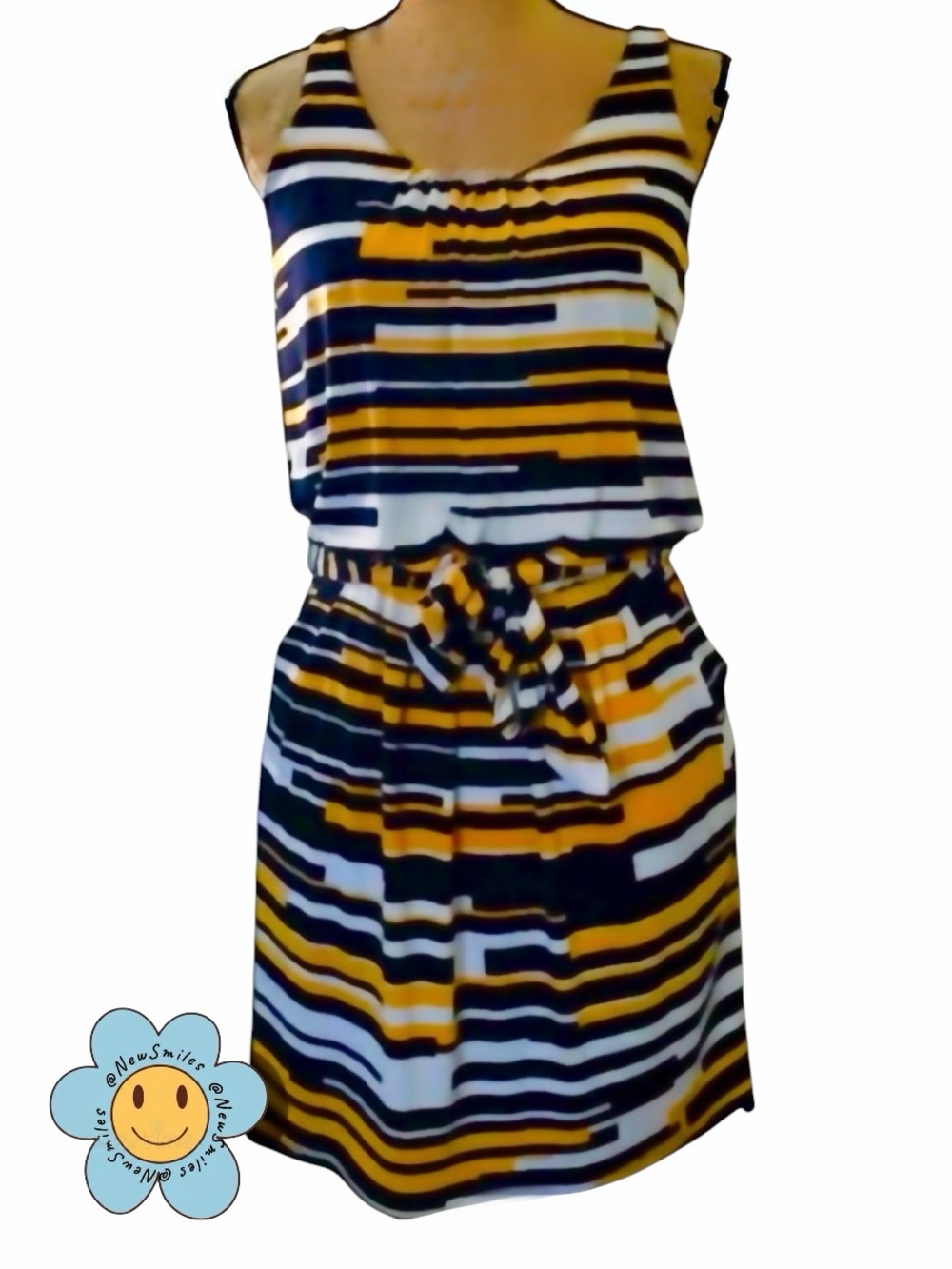 Worthington ~ Striped Dress ~ Sleeveless ~ Tie-Waist ~ Just Above Knee ~ EUC